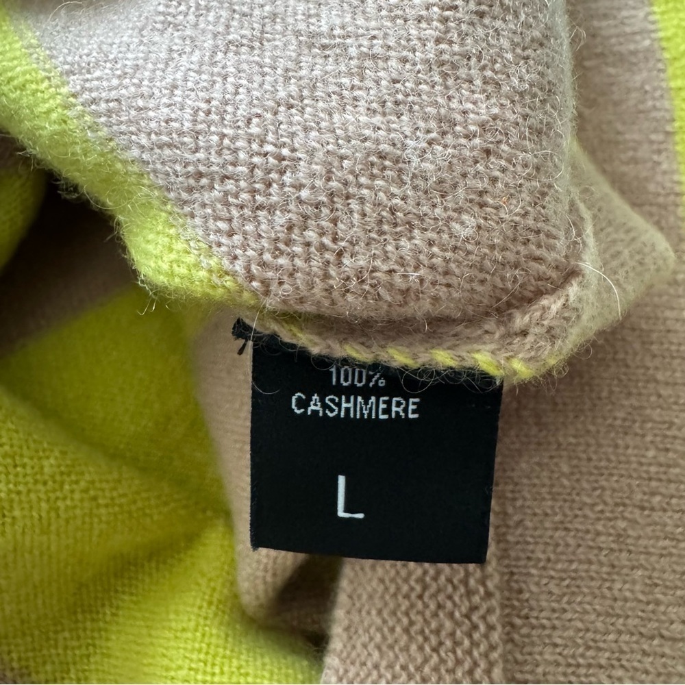 NWT Gobi Mongolian Cashmere Striped Yellow Tan Sweater Dress size Large - Picture 13 of 14
